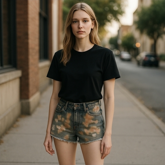 7 For All Mankind Designer Denim Cutoff Shorts – Blue Raw Hem Mid Rise Sz 25 - Picture 14 of 14